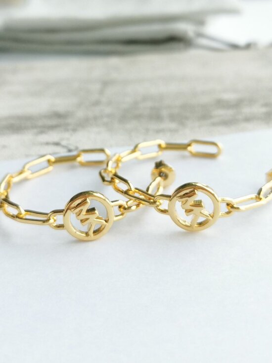 Michael Kors Goldtone Hoop Earrings - Signature Hoop Chain Link - Picture 1 of 4